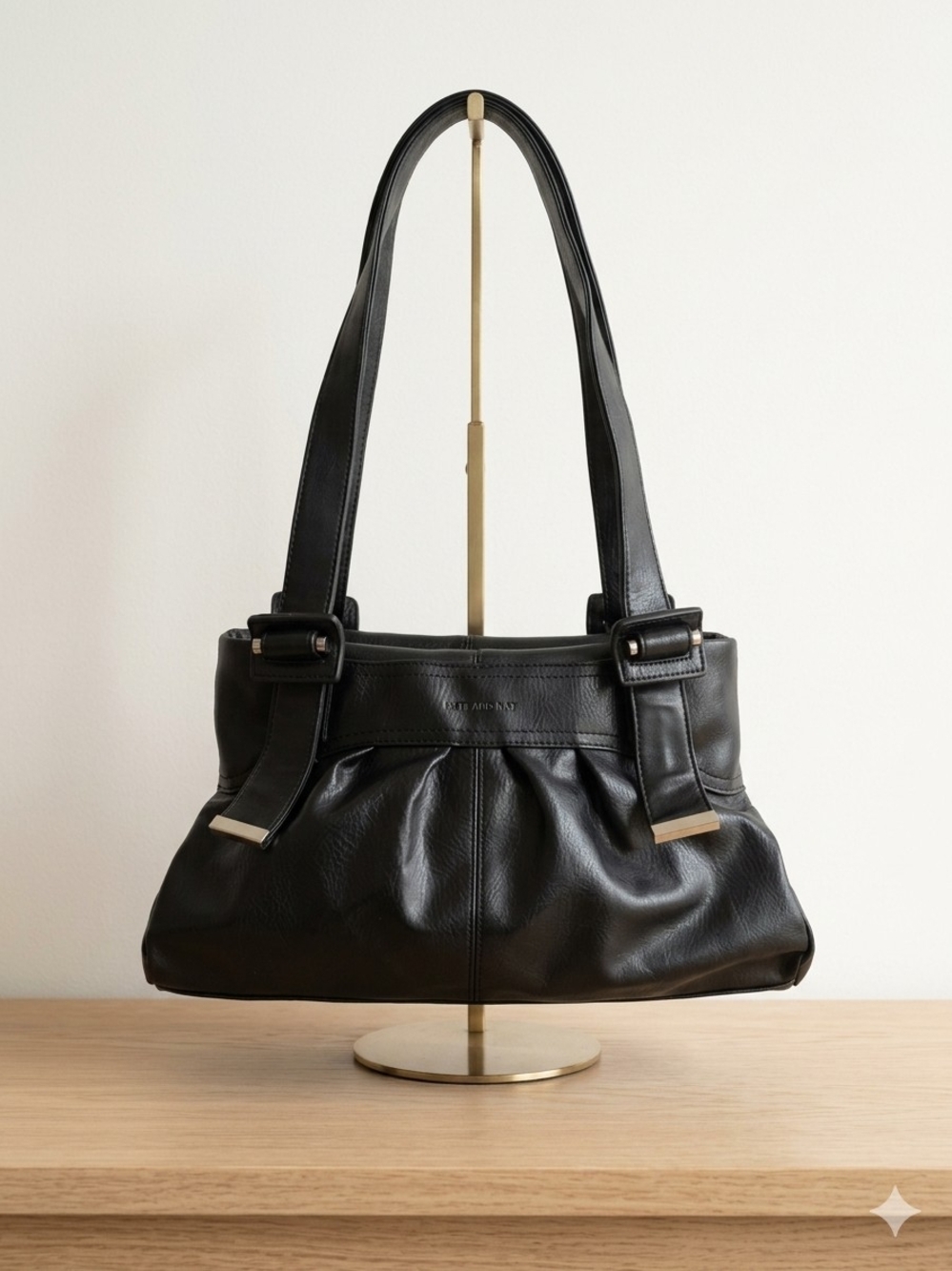 MATT & NAT Vintage Black Ruched Shoulder Bag Hobo Satchel Teal Lining